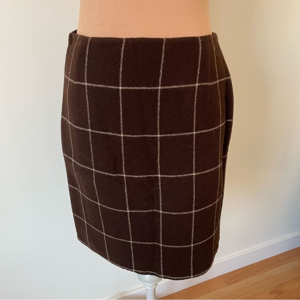 Ralph Lauren Purple Label Collection Brown Fleece Window Pane Pencil Skirt EUC 2 - Picture 3 of 6